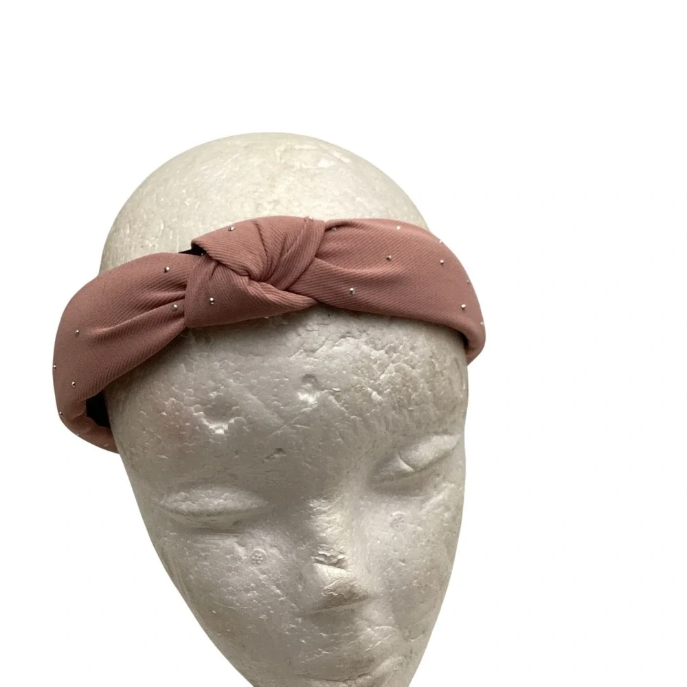 Dusty Rose Pink Knotted Headband with Silver Stud Embellishments Hair Accessory